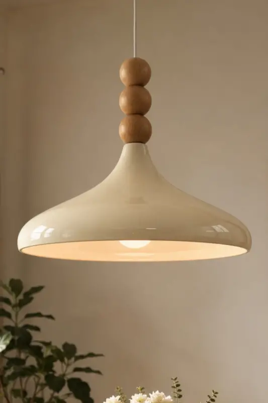 Champion Krem Ahşap Boncuklu Tekli Avize Sarkıt Salon Mutfak Butik Aydınlatma Avizeler - Krem - 4