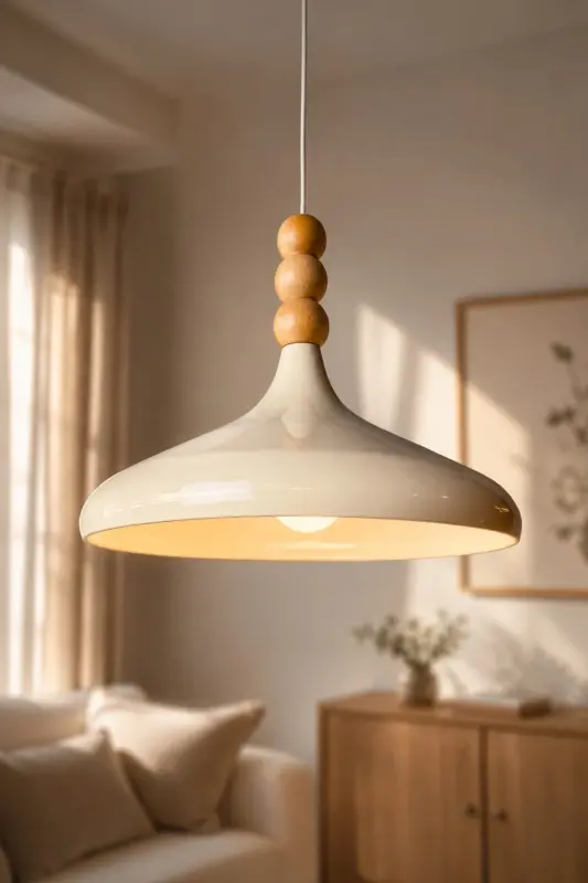 Champion Krem Ahşap Boncuklu Tekli Avize Sarkıt Salon Mutfak Butik Aydınlatma Avizeler - Krem - 6