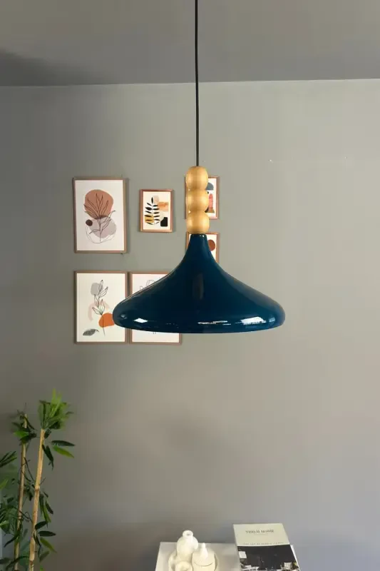 Champion Night Blue Wooden Three Bead Headboard Single Chandelier Pendant Living Room Kitchen Boutique Lamp Lighting-Night Blue - 5