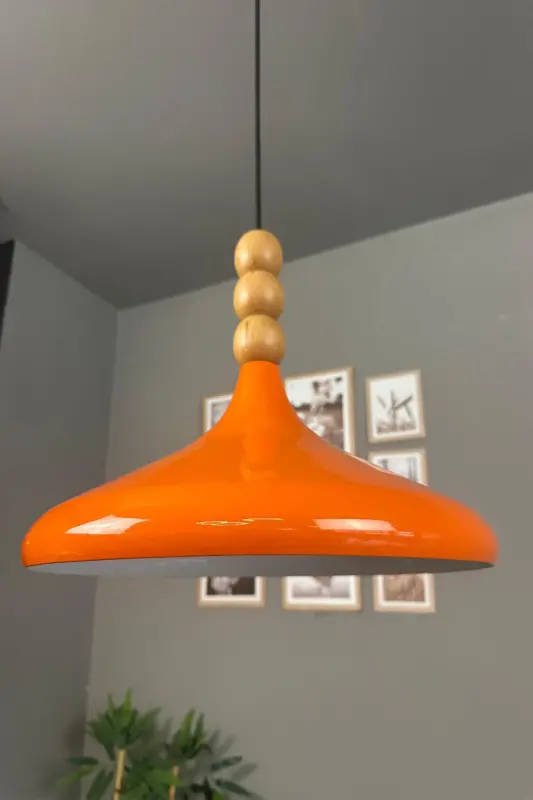 Champion Parlak Turuncu Ahşap Boncuklu Tekli Avize Sarkıt Salon Mutfak Butik Aydınlatma Avizeler-Parlak Turuncu - BAMYUM