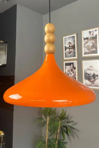 Champion Parlak Turuncu Ahşap Boncuklu Tekli Avize Sarkıt Salon Mutfak Butik Aydınlatma Avizeler-Parlak Turuncu - 4
