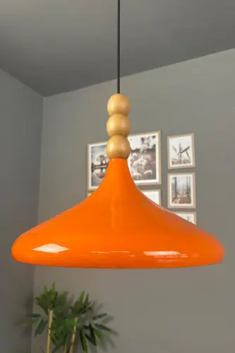 Champion Parlak Turuncu Ahşap Boncuklu Tekli Avize Sarkıt Salon Mutfak Butik Aydınlatma Avizeler - Parlak Turuncu - BAMYUM (1)