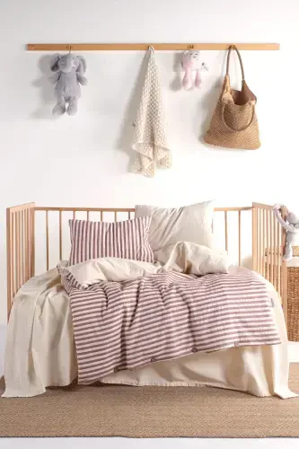 Chance Cherry Bebe %100 Paxtali Yuvilgan Yotoq Xavzasi Komplekti 100*150-qizil oqish - 1