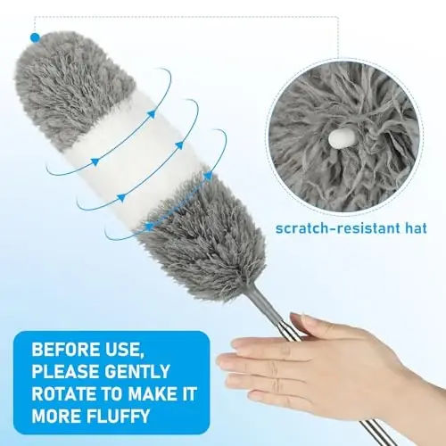 Chang yig'uvchi cho'tka, 2 ta mikrofiber boshli o'rgimchak to'ri tozalagich, shift ventilyatori, pardalar, mebellar va mashinalarni tozalash uchun 15-100 dyuymli qo'shimcha uzun alyuminiy teleskopik tayoq. - 4