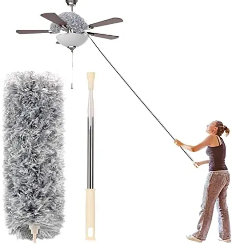 Changlanadigan boshli, zanglamaydigan po'latdan yasalgan uzaytirgichli (30 dan 100 dyuymgacha) mikrofiber changlatgich, shift ventilyatori, baland shift, klaviatura, mebel va avtomobillarni tozalash uchun. - 1
