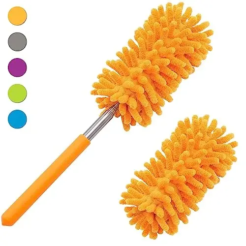 Changni tozalash uchun mikrofiber chang yutgich, 2 dona almashtiriladigan mikrofiber boshli Tukuos qo'l yuvish mumkin bo'lgan chang yutgichlar, uzaytiriladigan ustun, ofis, avtomobil, deraza, mebel, ship foniy uchun ajratib olinadigan tozalash vositalari - 7
