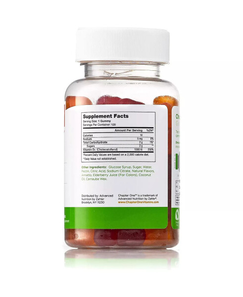 Chapter One Vitamin D3 Great Tasting Chewable Vitamin D3 for Kids, Vitamin D3 1000IU, Certified Kosher - 120 Flavored Gummies No Color - 3