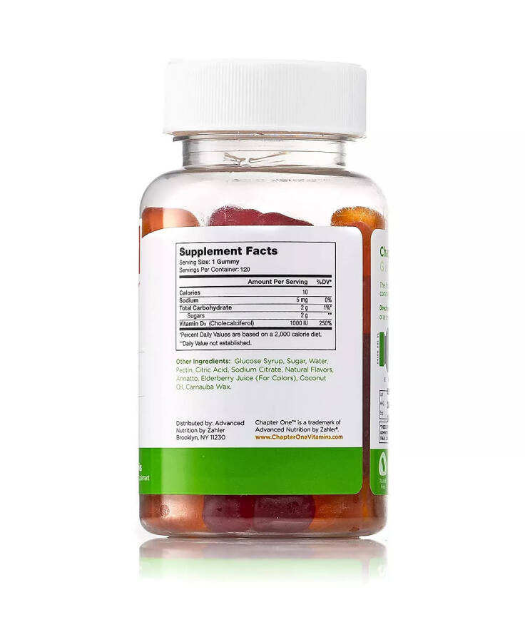 Chapter One Vitamin D3 Great Tasting Chewable Vitamin D3 for Kids, Vitamin D3 1000IU, Certified Kosher - 120 Flavored Gummies No Color - 3