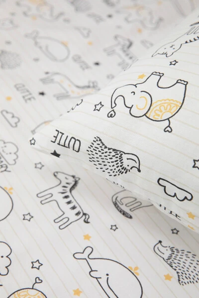 Chaqaloq 100% Paxtadan Happy Chaqaloq Choyshab To'plami - Oq - 3