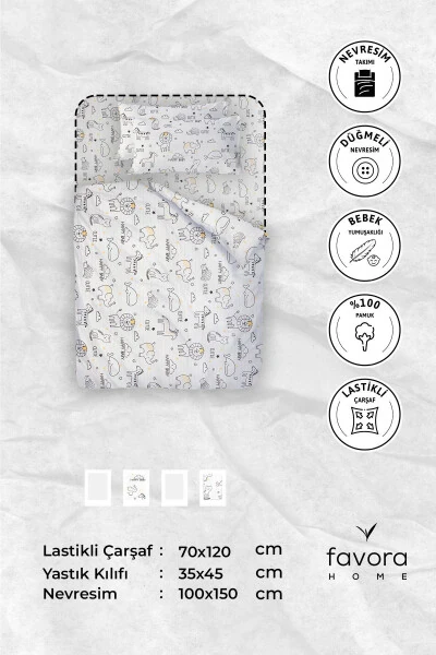 Chaqaloq 100% Paxtadan Happy Chaqaloq Choyshab To'plami - Oq - 8