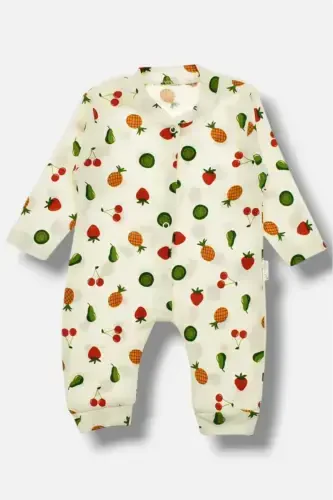 Chaqaloq aralash mevali bosma chertikli yangi tug'ilgan chaqaloq kombinezoni 100% paxta elastik 1-3-6 oylik-EKRU MEYVE - 1