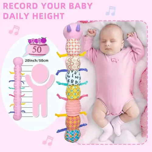 Chaqaloq chaqaloq musiqiy o'yinchoq yumshoq to'ldirilgan hayvon o'yinchoq ko'p tekstura bilan, chayqalish, xirillash, yangi tug'ilgan chaqaloq o'yinchoq 0 3 6 9 12 oylik qizlar o'g'il bolalar uchun sovg'a, tırtıl, pushti - 4