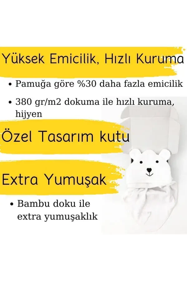 Chaqaloq kundak sochiq - tabiiy bambuk va toza paxta aralashmasi bilan kaputli - 5