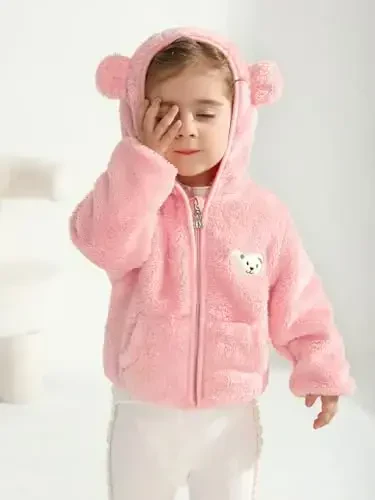 Chaqaloq o'g'il bolalar qizlar jun kurtkalar fermuarli kapüşonlar yoqimli ayiq paltolar kuz qish fuzzy kurtka yangi tug'ilgan o'g'il bolalar qizlar ustki kiyimlari - Baby (1)