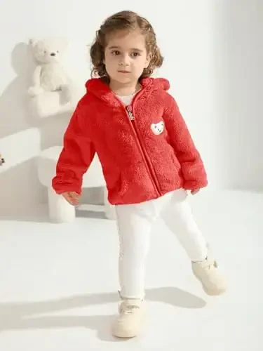 Chaqaloq o'g'il bolalar qizlar jun kurtkalar fermuarli kapüşonli ayiq paltolari kuz qish fuzzy kurtka yangi tug'ilgan o'g'il bolalar qizlar tashqi kiyimlari - 3