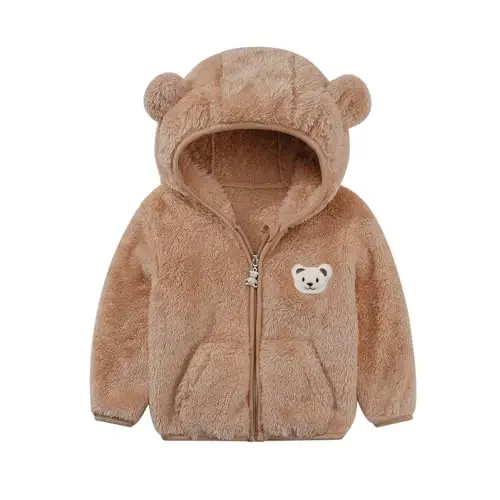 Baby Boys Girls Fleece Jackets Zip Up Hoodies Cute Bear Coats Fall Winter Fuzzy Jacket Newborn Boys Girls Outwear 