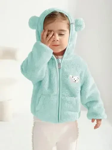 Baby Boys Girls Fleece Jackets Zip Up Hoodies Cute Bear Coats Fall Winter Fuzzy Jacket Newborn Boys Girls Outwear - 2