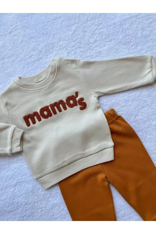 Chaqaloq o'g'il bolalar uchun Mama's kashtali 2 qismli ko'ylak va shim to'plami 4 - 6