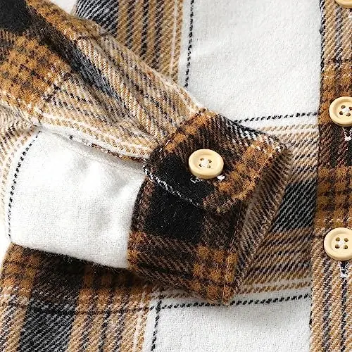 Chaqaloq o'g'il bolalar uchun uzun yengli flanel ko'ylak, buffalo plaid ko'ylak, tugmali jaket, tepki, kuz-qish kiyimlari. - 6