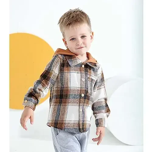 Chaqaloq o'g'il bolalar uchun uzun yengli flanel ko'ylak, buffalo plaid ko'ylak, tugmali jaket, tepki, kuz-qish kiyimlari. - 3