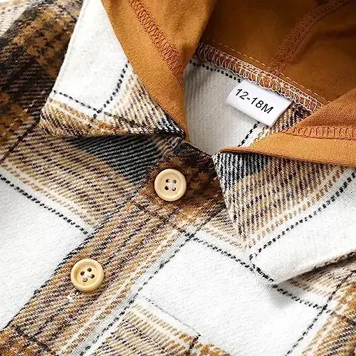 Chaqaloq o'g'il bolalar uchun uzun yengli flanel ko'ylak, buffalo plaid ko'ylak, tugmali jaket, tepki, kuz-qish kiyimlari. - 5