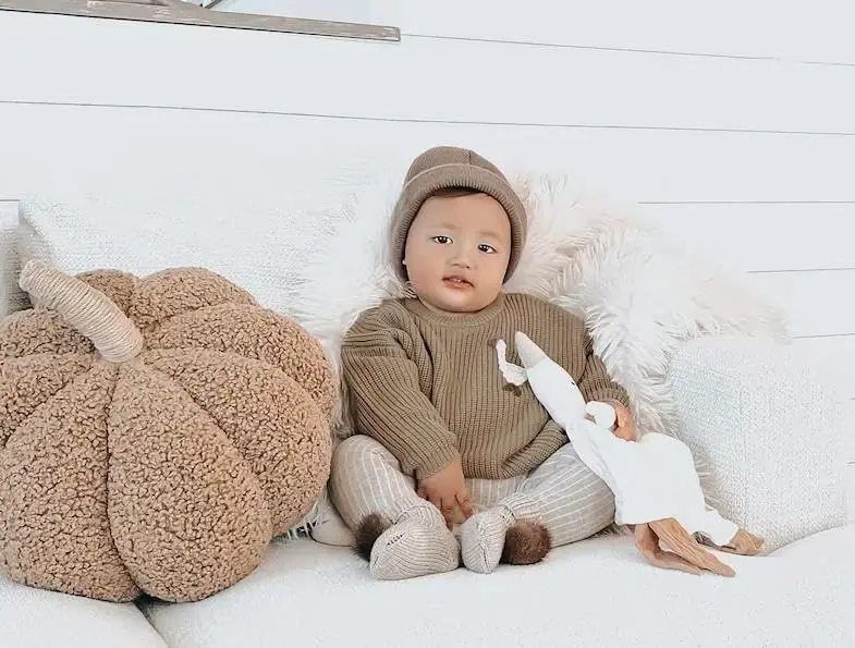 Chaqaloq O'g'il Qiz Trikotaj Sviter, Xo'roz G'oz Kashtali, Dumaloq Yoqa, Uzun Yengli Pullover, Qishki Kiyim. - 2