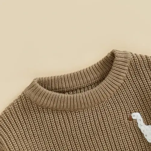 Chaqaloq O'g'il Qiz Trikotaj Sviter, Xo'roz G'oz Kashtali, Dumaloq Yoqa, Uzun Yengli Pullover, Qishki Kiyim. - 5