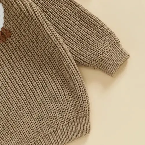 Chaqaloq O'g'il Qiz Trikotaj Sviter, Xo'roz G'oz Kashtali, Dumaloq Yoqa, Uzun Yengli Pullover, Qishki Kiyim. - 7
