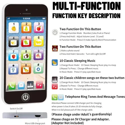 Chaqaloq telefon o'yinchoqlari, chaqaloqlar uchun telefon o'yinchoqlari, kichkintoylar uchun telefon o'yinchoqlari, bolalar uchun yorug'lik va musiqali smartfon o'yinchoqlari, ingliz tilini o'rganish uchun chaqaloq qiz va o'g'il bolalarga sovg'a. - 5