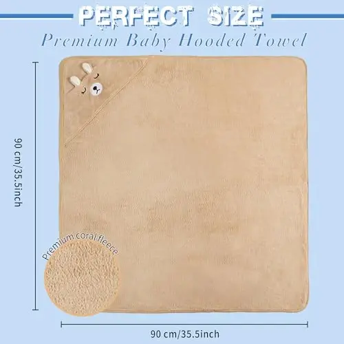 Chaqaloq uchun kapüşonli sochiq, 2 dona marjon jun va 9 dona chaqaloq uchun yuvinish latta, yumshoq va suvni yaxshi shimadigan chaqaloq sochiqlari Katta 35,5x35,5 dyuymli dush sochiq yangi tug'ilgan chaqaloqlar, go'daklar va yosh bolalar uchun sovg'a (to'q ko'k it + jigarrang ayiq) - 3