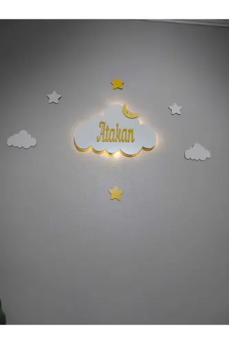 Chaqaloq uchun sovg'a yog'och ismli bulutli tungi chiroq Led yoritgichi yangi tug'ilgan chaqaloq uchun sovg'a-sariq 