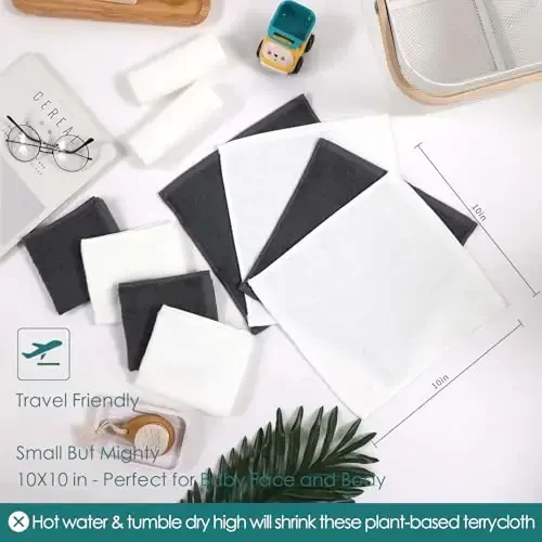 Chaqaloq uchun yuvinish latta 12 dona, 10x10 dyuymli osmoniy yumshoq yuz va tana uchun yuvish latta, sezgir teri uchun yumshoq va xavfsiz oq yuz sochiqlari, chaqaloq uchun zarur dush sovg'alari - 6