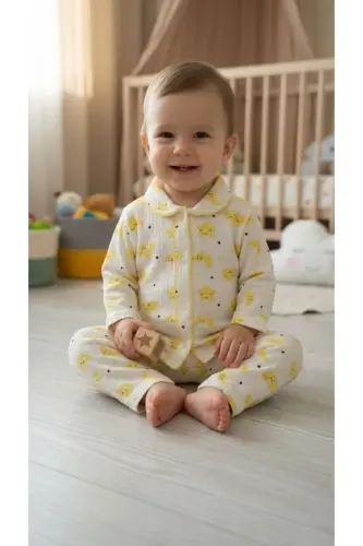 Chaqaloq Yangi tug‘ilgan Bola Qiz O‘g‘il Paxtali O‘rali Pijama To‘plami Sovg‘a - Oltin 