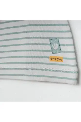 Chaqaloqlar uchun 3 qismli to'plam 100% paxta Hayvonlar bosilgan shim va shapka to'plami-YASHIL - 3