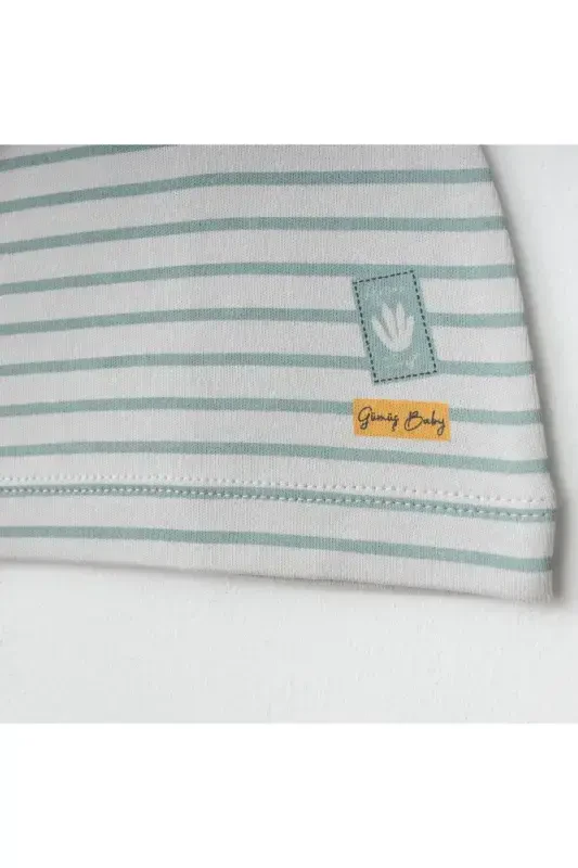 Chaqaloqlar uchun 3 qismli to'plam 100% paxta Hayvonlar bosilgan shim va shapka to'plami-YASHIL - 3