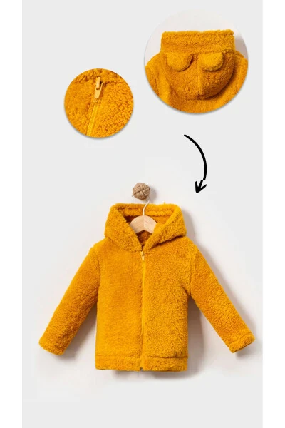 Chaqaloqlar uchun fermuarlı, kaputli, plush Welsoft qishki ko'ylagi (xantal rang) - 2