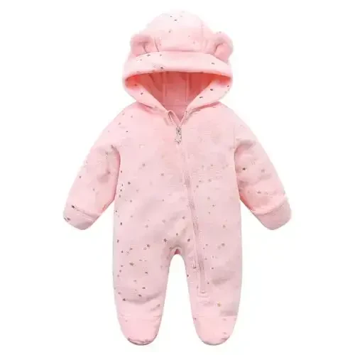 Chaqaloqlar uchun mo'ljallangan Baby Fleece Jumpsuit 0-3 oylik ayiq qor kostyumi Yangi tug'ilgan chaqaloqlar uchun romper issiq palto - 1