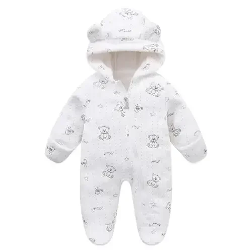 Chaqaloqlar uchun mo'ljallangan Baby Fleece Jumpsuit 0-3 oylik Ayiq qor kostyumi Yangi tug'ilgan chaqaloqlar uchun romper Issiq palto - 1