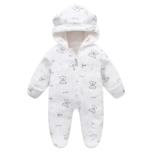 Chaqaloqlar uchun mo'ljallangan Baby Fleece Jumpsuit 0-3 oylik Ayiq qor kostyumi Yangi tug'ilgan chaqaloqlar uchun romper Issiq palto 