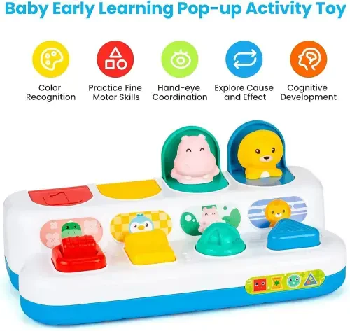 Chaqaloqlar uchun Style-Carry interaktiv o'yinchoq, sabab va effekt o'yinchoqlari, 6-12 oylik o'g'il va qiz bolalar uchun Montessori o'yinchoq, faollik markazi o'yinchoq yoqimli hayvonlarni o'rganish o'yini. - 4