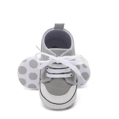 Chaqaq qizlar bolalar poyafzali Yumshoq sirpanishga qarshi taglik Yangi tug'ilgan birinchi yuruvchilar Yuqori top Canvas Denim Unisex Chaqaloq krossovka - BABY (1)