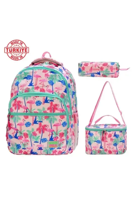 Character Patterned Orthopedic Back Supported Pink Elementary School Backpack with Lunch Box and Pencil Case Set - 4