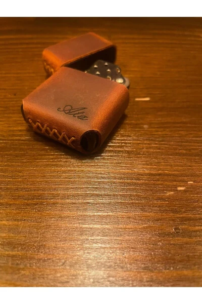 Charm teridan qo'lda ishlangan haqiqiy charm Zippo chiroqi benzinli ISM SHAKL LOGO YOZILGAN - 7