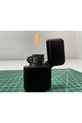 Charm teridan qo'lda ishlangan haqiqiy charm Zippo chiroqi benzinli ISM SHAKL LOGO YOZILGAN - 6