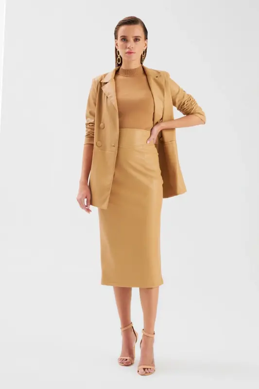 Charm terisi qalam yubka - Bej - SATEEN