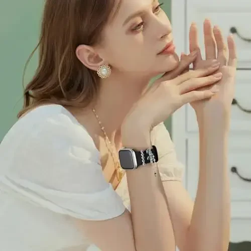 Charm+Apple Watch Bands uchun tasma 40mm 41mm 38mm 44mm 45mm 46mm 42mm Ayollar,Gulli naqshli silikon sport tasma+iWatch Series 11 10 9 8 7 6 5 4 SE/Ultra 49mm 3/2 uchun dekorativ halqa,Zargarlik tasmachasi - 6