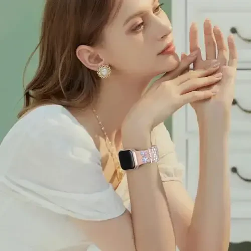 Charm+Band для Apple Watch Bands 40mm 41mm 38mm 44mm 45mm 46mm 42mm Women,Floral Engraved Silicone Sport Band+Decorative Ring Loops для iWatch Series 11 10 9 8 7 6 5 4 SE/Ultra 49mm 3/2,Jewelry Strap - 6