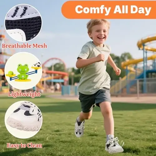 Charrost Toddler Girl Boy Walking Shoes Summer Tennis Sneakers | Wide Dinosaur Design Soft Rubber Sole Breathable Outdoor Running Casual - 3