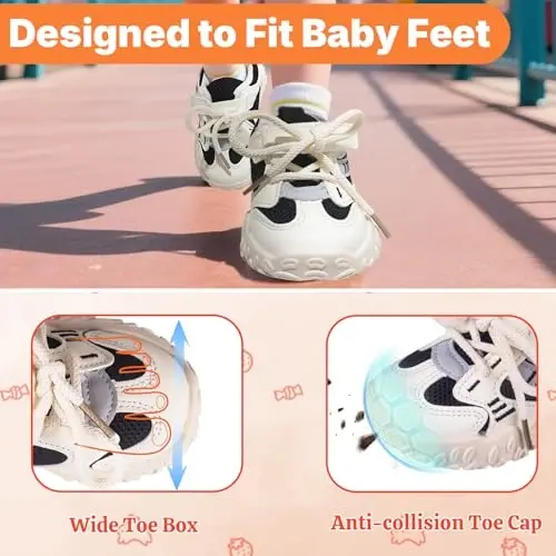 Charrost Toddler Girl Boy Walking Shoes Summer Tennis Sneakers | Wide Dinosaur Design Soft Rubber Sole Breathable Outdoor Running Casual - 4