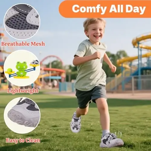 Charrost Toddler Girl Boy Walking Shoes Summer Tennis Sneakers | Wide Dinosaur Design Soft Rubber Sole Breathable Outdoor Running Casual - 3